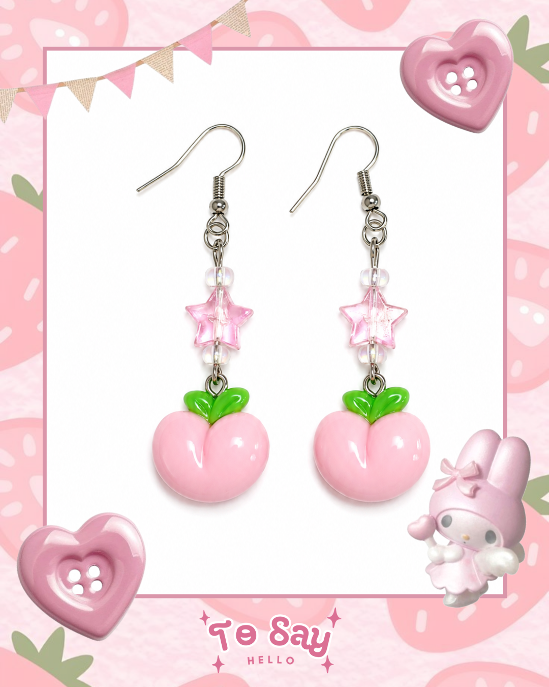 Brinco Pssego. kawaii - acessorio feminino fofo - To Say Hello