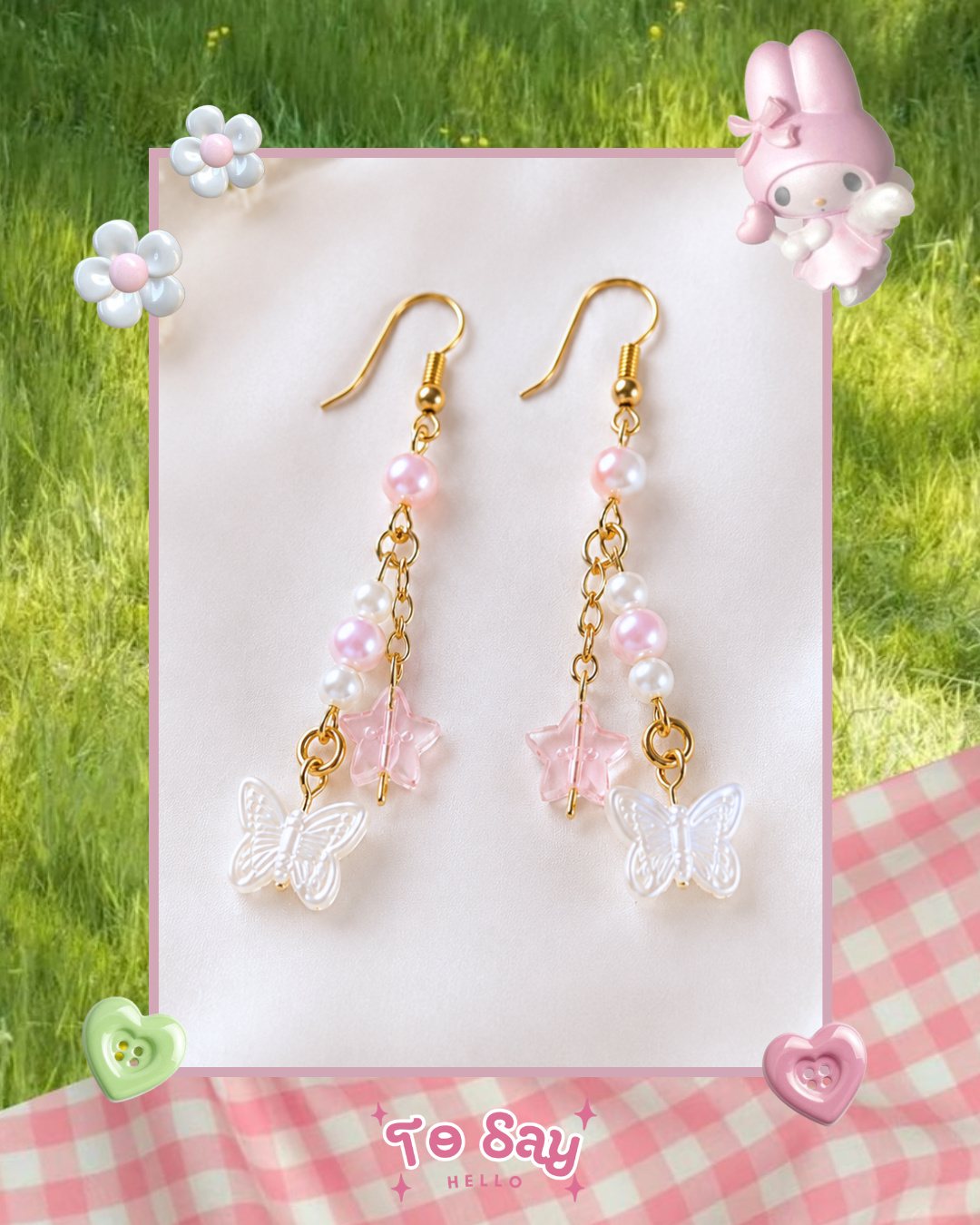 Brinco Delicado Borboleta. kawaii - acessorio feminino fofo - To Say Hello